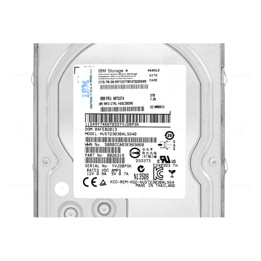 99Y1327 IBM HDD 3TB 7.2K SAS 6G 3.5" LFF